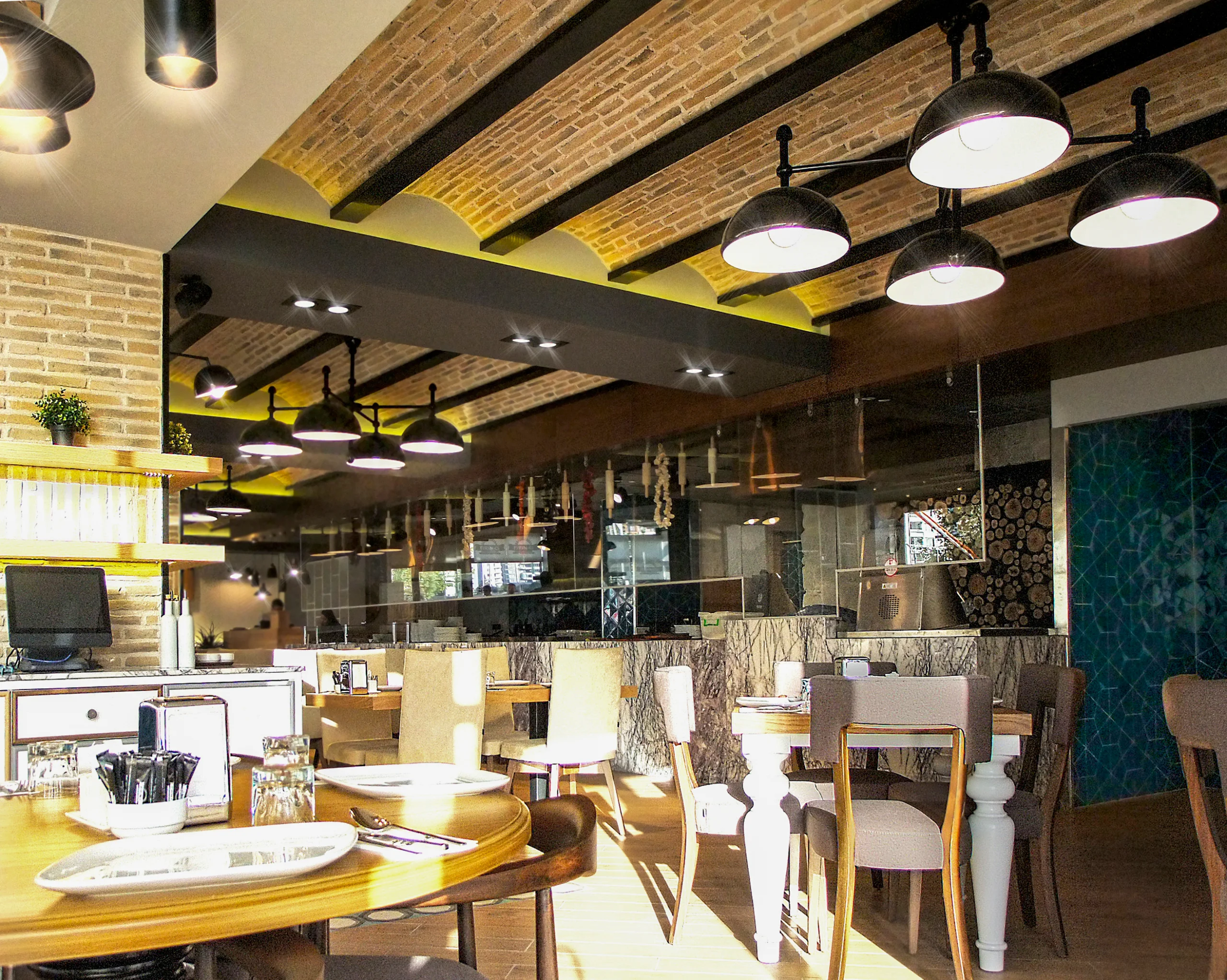 Diyarbakır modern restoran tasarımının erken örneklerinden Fırın-ci 75 İlk Konsept’te sıcak ve ferah iç mekân atmosferi.