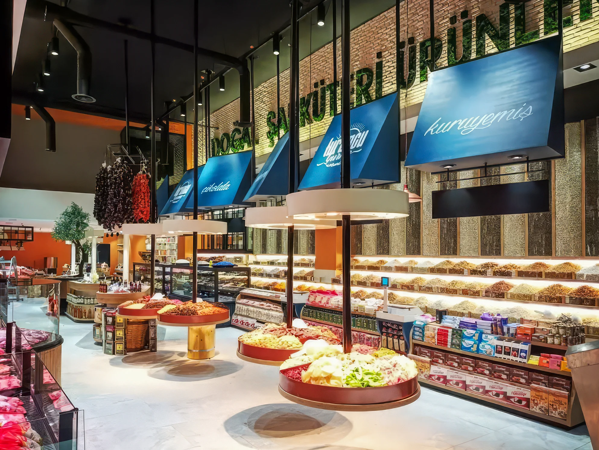 Turuncu Kuruyemiş Gurme Diyarbakır showroom ve mağaza tasarımı, NDO Mimarlık tarafından tasarlanan modern gurme satış alanı.